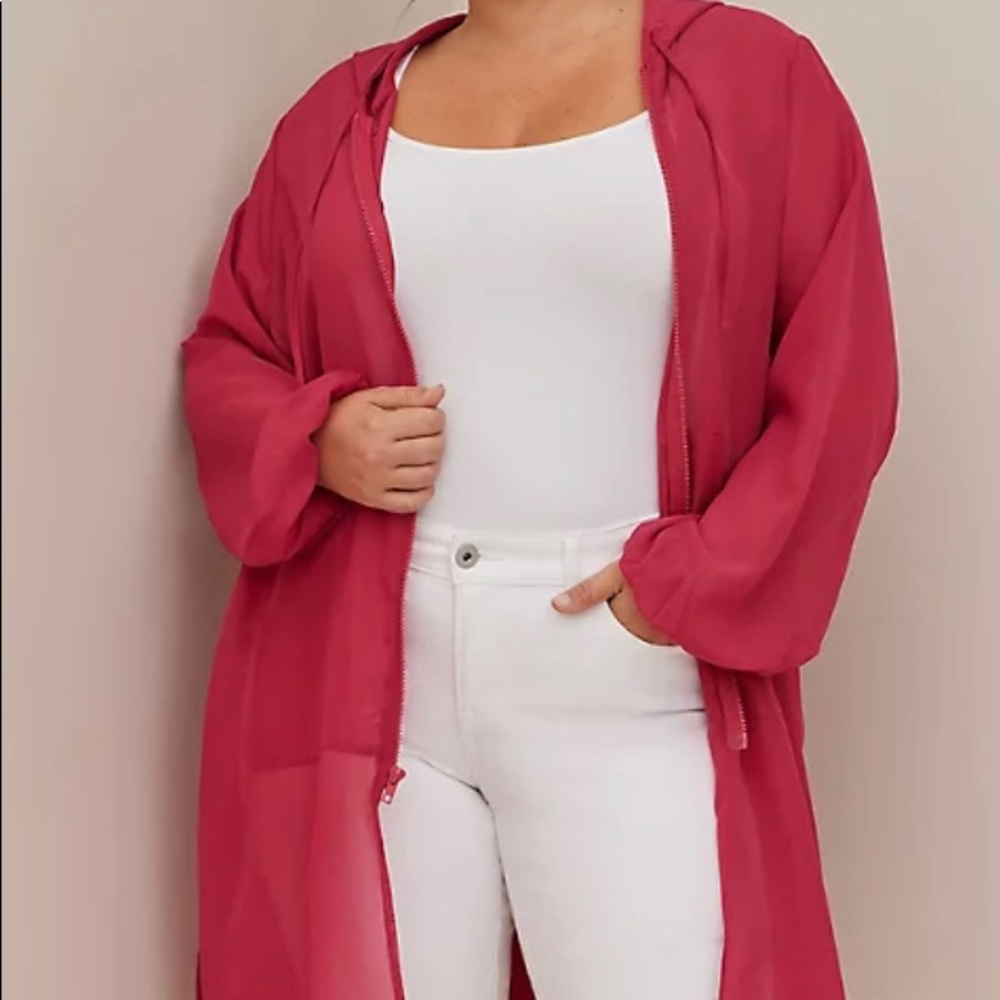 Torrid magenta long line zip up jacket chiffon
